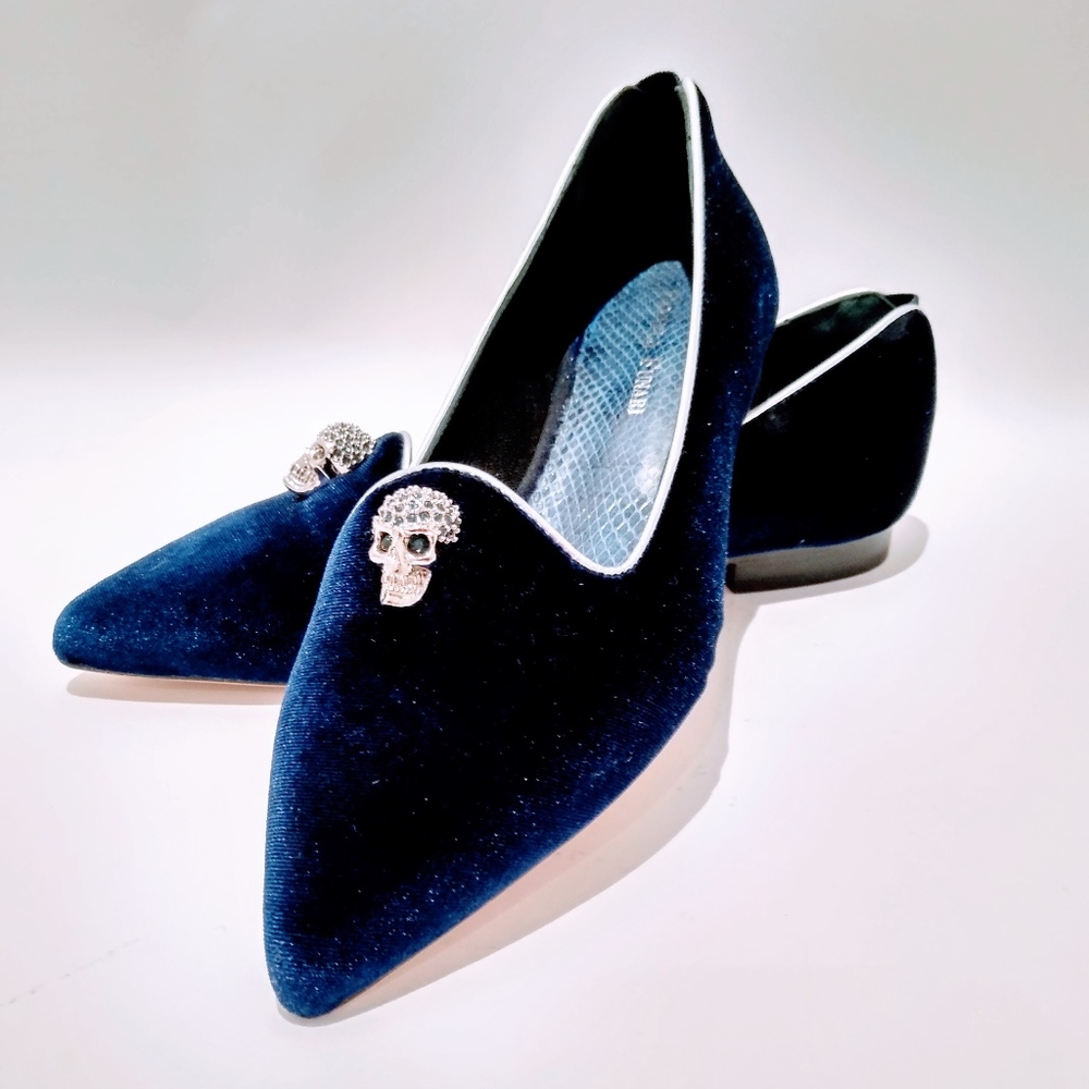 Navy Velvet Pointed Flats